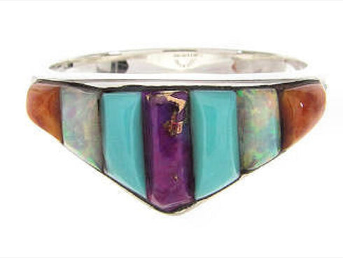 Sterling Silver Turquoise Multicolor Inlay Ring Size 6-3/4 NS35999